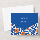 abstract botanical blue orange wedding RSVP All-in オールインワン招待状 (裏面)
