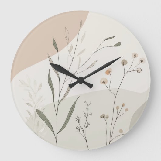 Abstract Botanical Clock – Minimal Wildflower N ラージ壁時計 (正面)