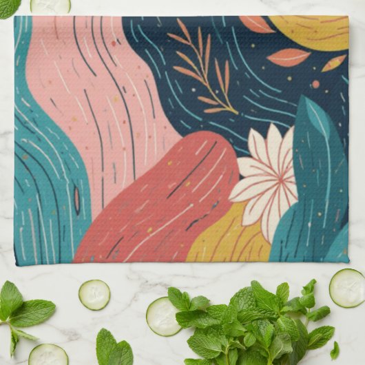 Abstract Botanical Flow キッチンタオル (折り畳み)