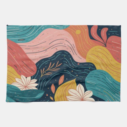 Abstract Botanical Flow キッチンタオル (横)