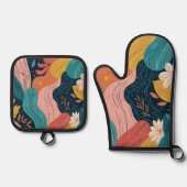 Abstract Botanical Flow 鍋つかみ&鍋敷きセット (正面)