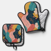 Abstract Botanical Flow 鍋つかみ&鍋敷きセット (正面/裏面)