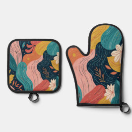 Abstract Botanical Flow -  鍋つかみ&鍋敷きセット