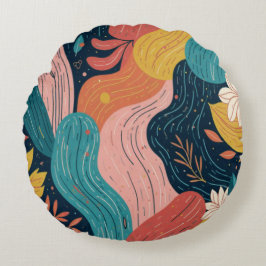 Abstract Botanical Flow Round Pillow ラウンドクッション