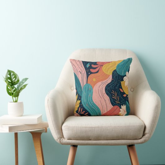 Abstract Botanical Flow Throw Pillow クッション (椅子)