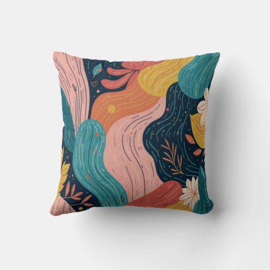 Abstract Botanical Flow Throw Pillow クッション (裏面)