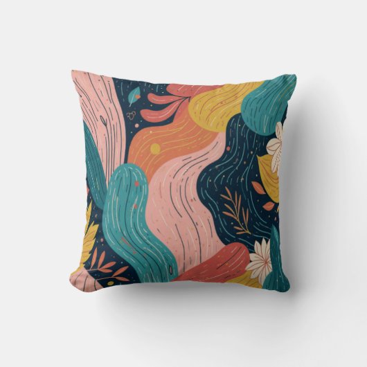 Abstract Botanical Flow Throw Pillow クッション (正面)