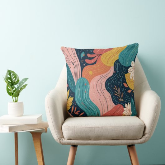 Abstract Botanical Flow Throw Pillow クッション (椅子)