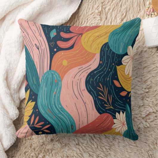 Abstract Botanical Flow Throw Pillow クッション (ブランケット)