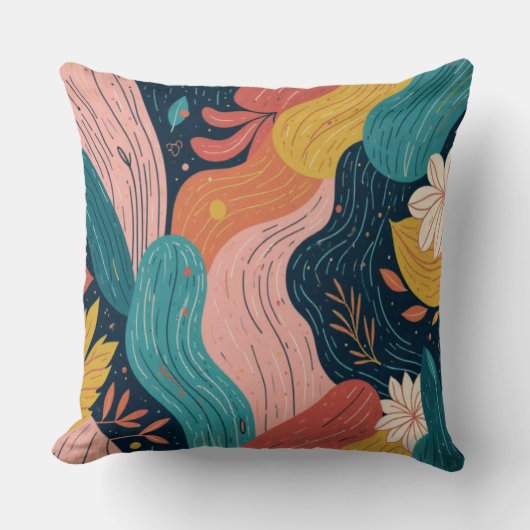 Abstract Botanical Flow Throw Pillow クッション (正面)
