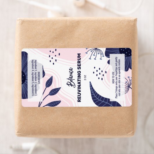 Abstract Botanical Serum Dropper Bottle Labels ラベル (インサイチュ)