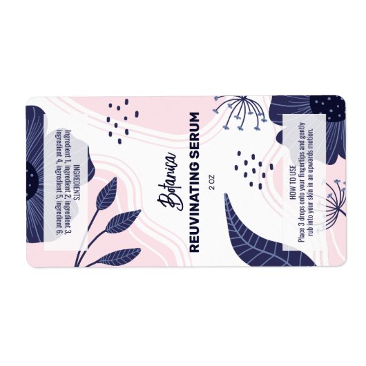 Abstract Botanical Serum Dropper Bottle Labels ラベル (正面)