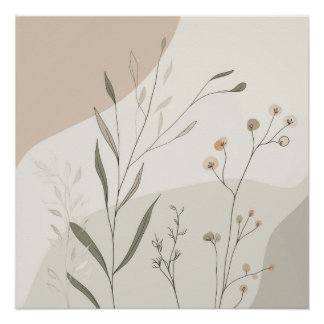 Abstract Botanical Wall Art – Minimal Wildflower N ポスター