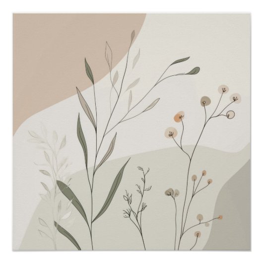Abstract Botanical Wall Art – Minimal Wildflower N ポスター (正面)