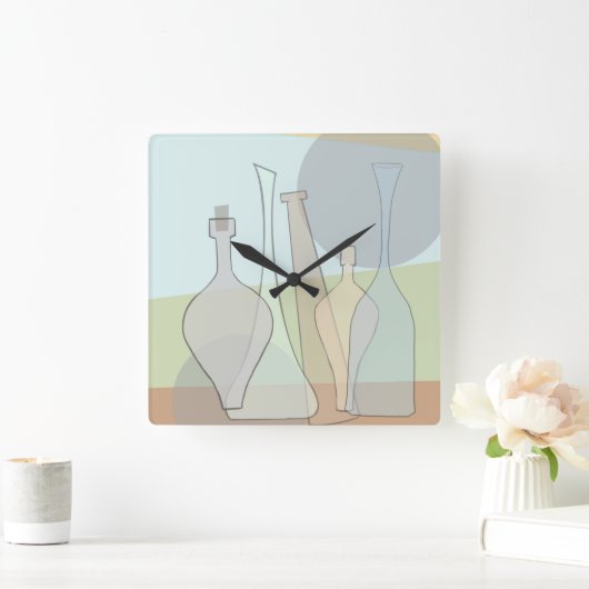 Abstract Bottles Clock スクエア壁時計 (ホーム)