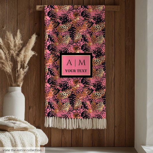 Abstract bright watercolor leopard skin throw フリースブランケット