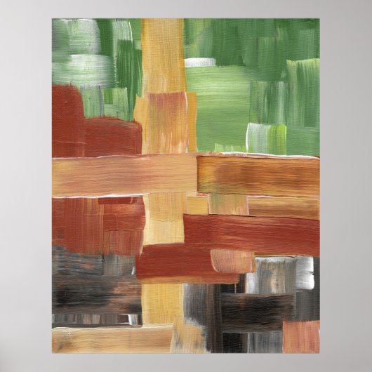 Abstract Brush Strokes Green, Brown, & Earth Tones ポスター (正面)