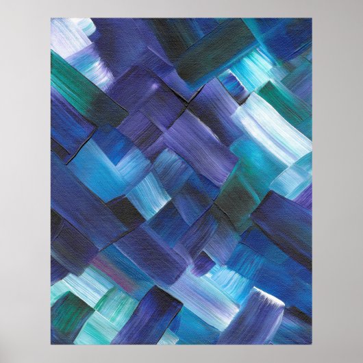 Abstract Brush Strokes in Blue, Teal, and Purple ポスター (正面)