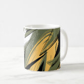 Abstract Brush Strokes with Olive Green & Yellow コーヒーマグカップ (正面右)