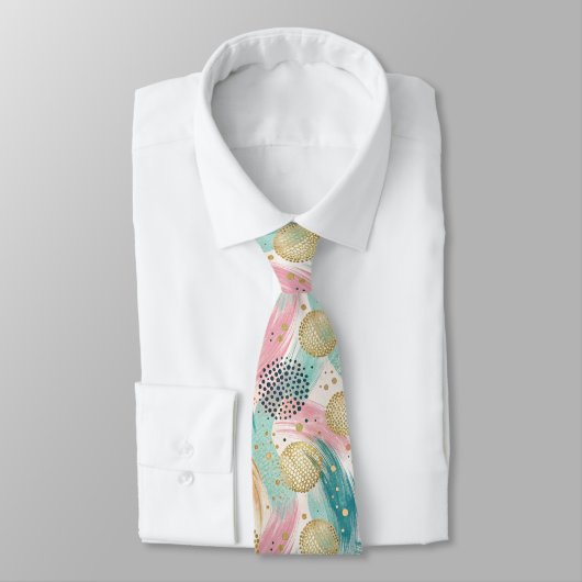 Abstract Brushstroke & Dot Pattern - Gold Accents ネクタイ (タイ)