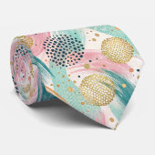 Abstract Brushstroke & Dot Pattern - Gold Accents ネクタイ (ロール)