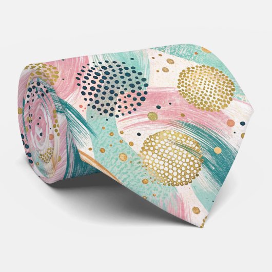 Abstract Brushstroke & Dot Pattern - Gold Accents ネクタイ (ロール)