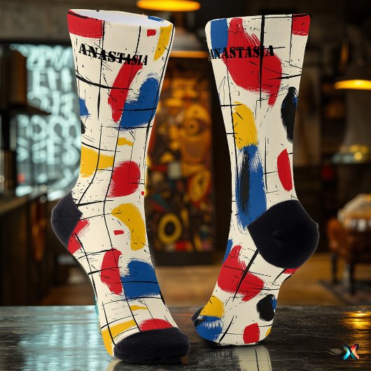 Abstract Brushstroke Socks with Bold Color Design ソックス