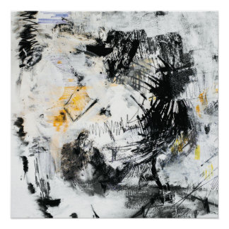 Abstract Brushstroke Texture – Black White & Gold ポスター