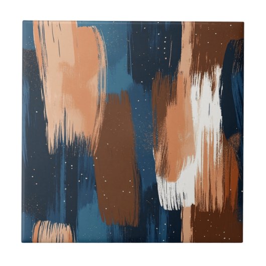 Abstract Brushstrokes in Blue, White & Brown タイル (正面)