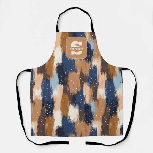 Abstract Brushstrokes in Blue, White & Brown (2) エプロン (正面)