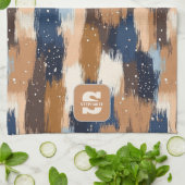 Abstract Brushstrokes in Blue, White & Brown (2) キッチンタオル (折り畳み)