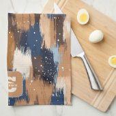 Abstract Brushstrokes in Blue, White & Brown (2) キッチンタオル (四つ折り)