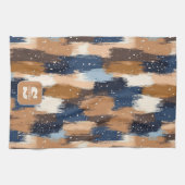 Abstract Brushstrokes in Blue, White & Brown (2) キッチンタオル (横)