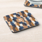 Abstract Brushstrokes in Blue, White & Brown (2) コースター (左側)