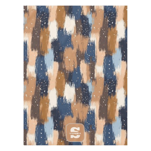 Abstract Brushstrokes in Blue, White & Brown (2) テーブルクロス (正面)