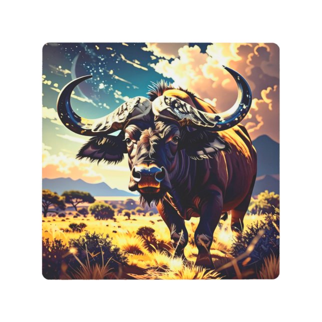 Abstract Buffalo Art – Modern Wildlife Design メタルプリント (正面)