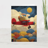 Abstract Bunny Flies Airplane Clouds Custom Easter カード (正面)