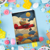 Abstract Bunny Flies Airplane Clouds Custom Easter カード