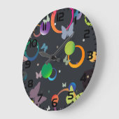 Abstract Butterflies and Geometric Circles Pattern ラージ壁時計 (傾斜)