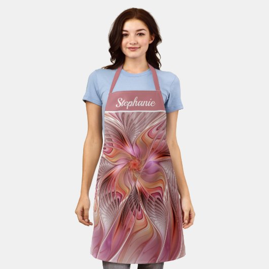 Abstract Butterfly Colorful Fantasy Fractal Name エプロン (着用した状態)