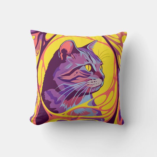 Abstract Cat: Pop Art Psychedelic Swirl クッション (正面)