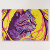 Abstract Cat: Pop Art Psychedelic Swirl ジグソーパズル (横)