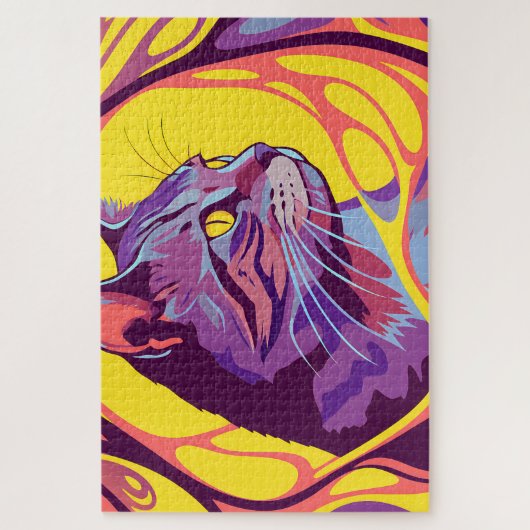 Abstract Cat: Pop Art Psychedelic Swirl ジグソーパズル (縦)