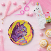 Abstract Cat: Pop Art Psychedelic Swirl ペーパープレート (パーティー)