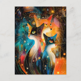 Abstract Cat Portrait Amidst Galactic Wonders ポストカード