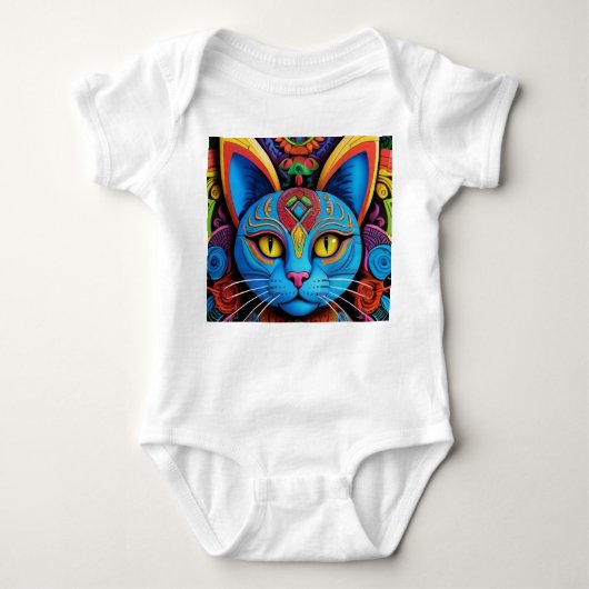 Abstract Cat With Yellow Eyes ベビーボディスーツ (正面)