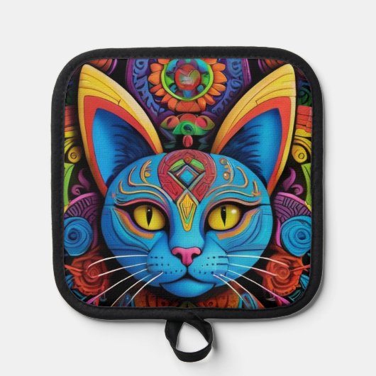 Abstract Cat With Yellow Eyes 鍋敷き (正面)