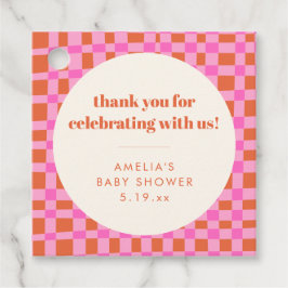 Abstract Checker Pink Custom Baby Shower Thank フェイバータグ