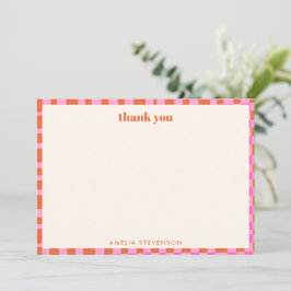 Abstract Checker Pink Orange Custom Baby Shower サンキューカード