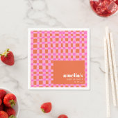 Abstract Checker Pink Orange Custom Baby Shower スタンダードカクテルナプキン (インサイチュ)